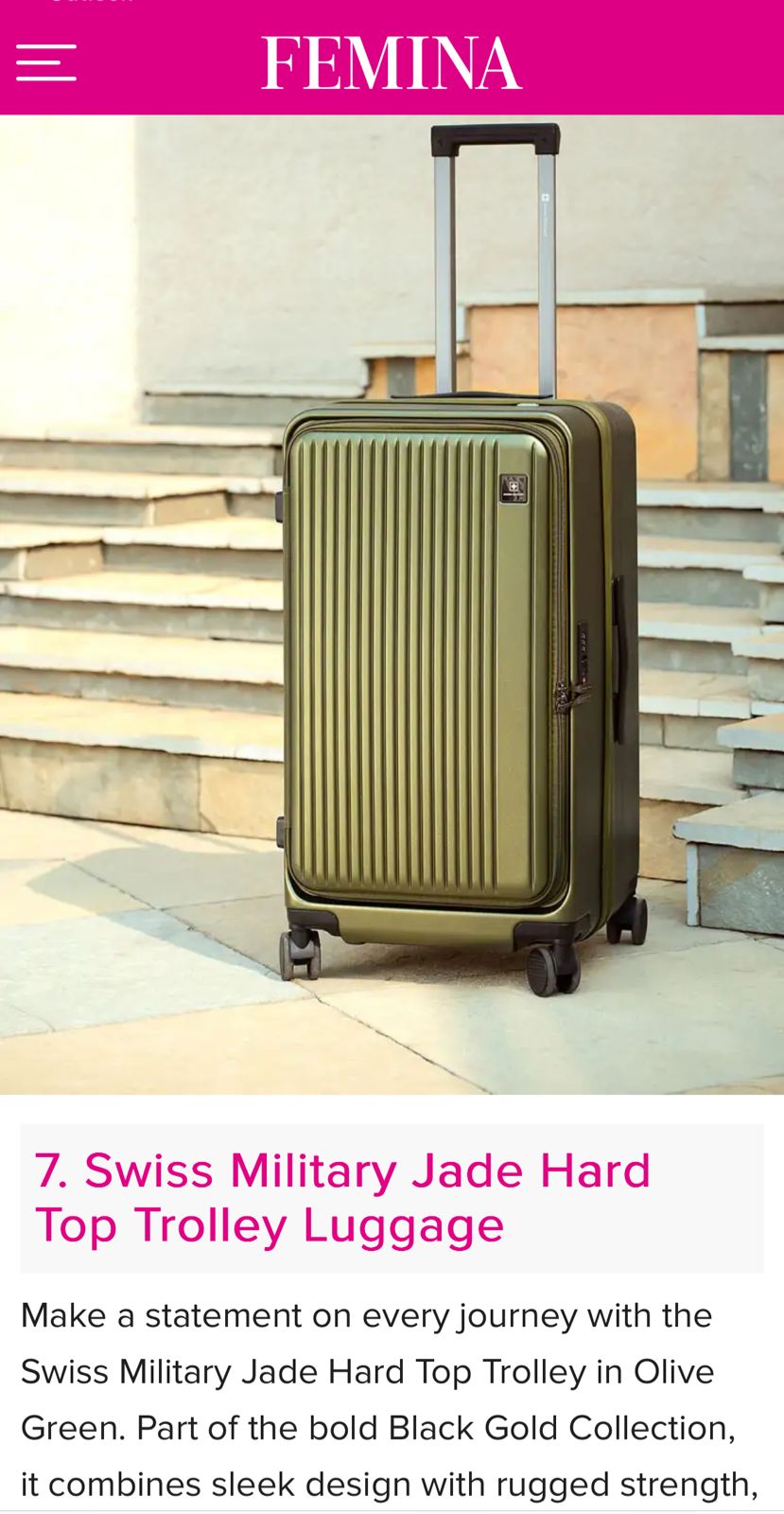 Swiss Military Jade Hard Top Trolley Featured in Femina's '7