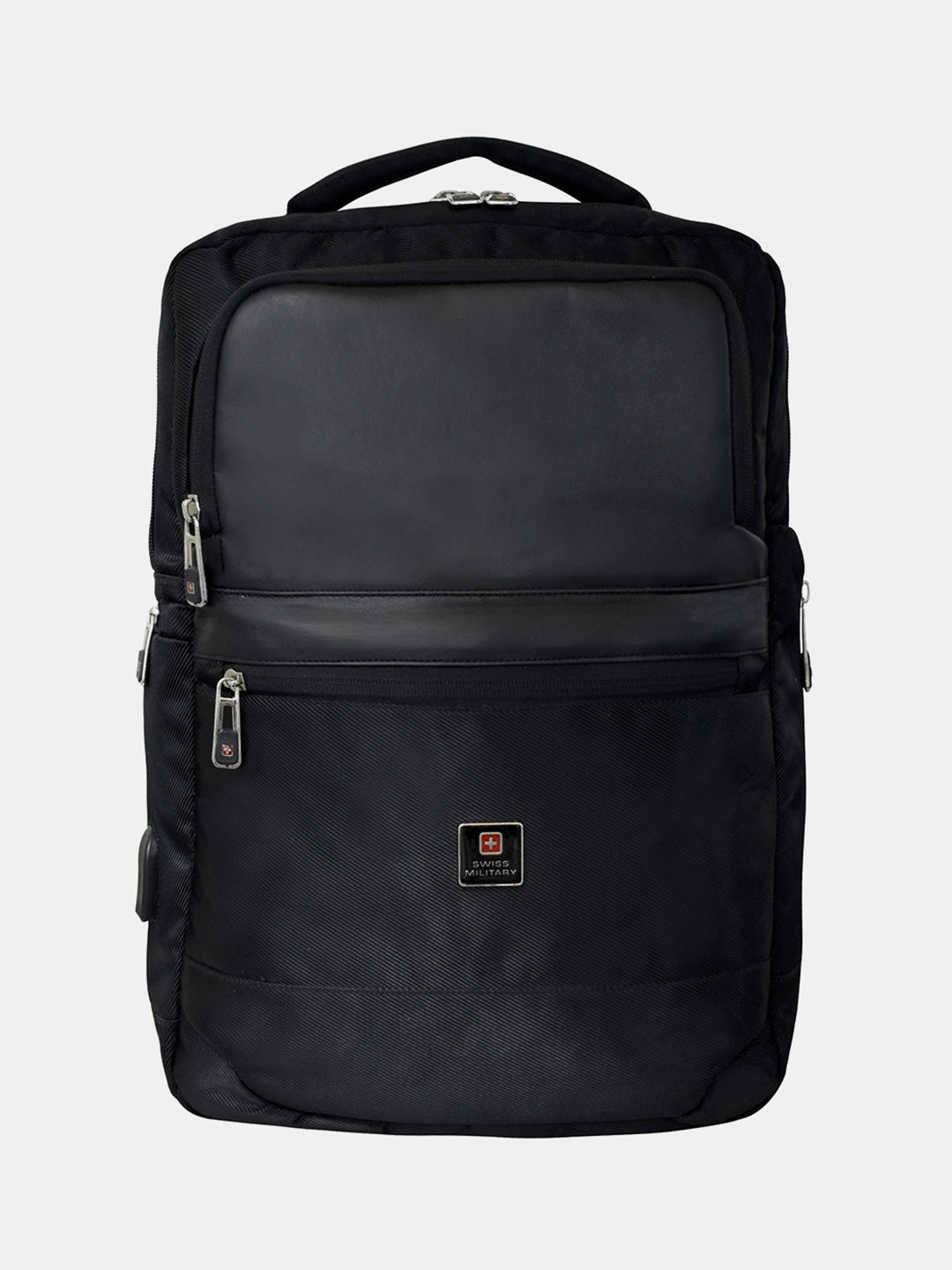 Leather Swiss Backpack Swiss Military BONN Black Medium Laptop