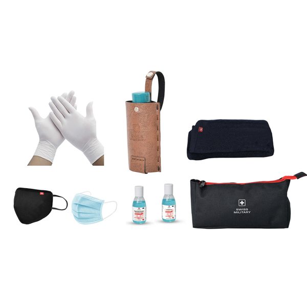 Mask, Sanitizer, Disinfectant, Carrying Pouch, Gloves, Sanitizer holder Pouch